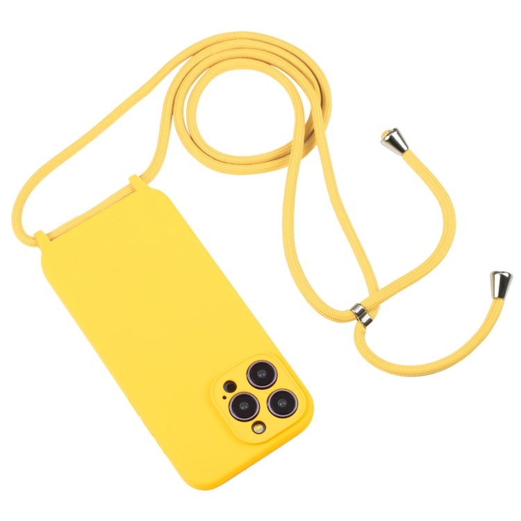 For iPhone 14 Pro Max Crossbody Lanyard Liquid Silicone Case(Yellow)