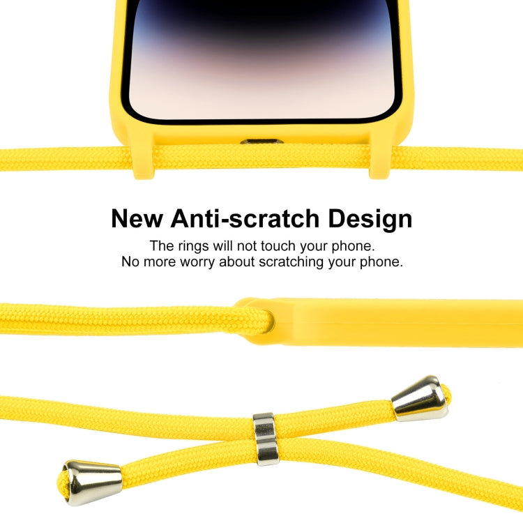 For iPhone 14 Pro Max Crossbody Lanyard Liquid Silicone Case(Yellow)