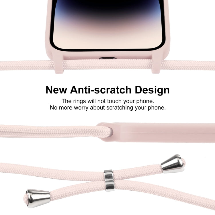 For iPhone 14 Pro Max Crossbody Lanyard Liquid Silicone Case(Sand Pink)