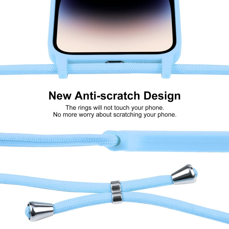For iPhone 14 Pro Max Crossbody Lanyard Liquid Silicone Case(Blue)
