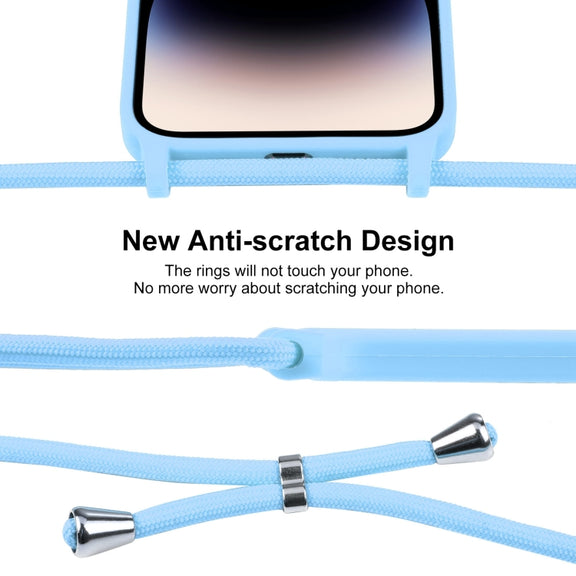 For iPhone 14 Pro Max Crossbody Lanyard Liquid Silicone Case(Blue)