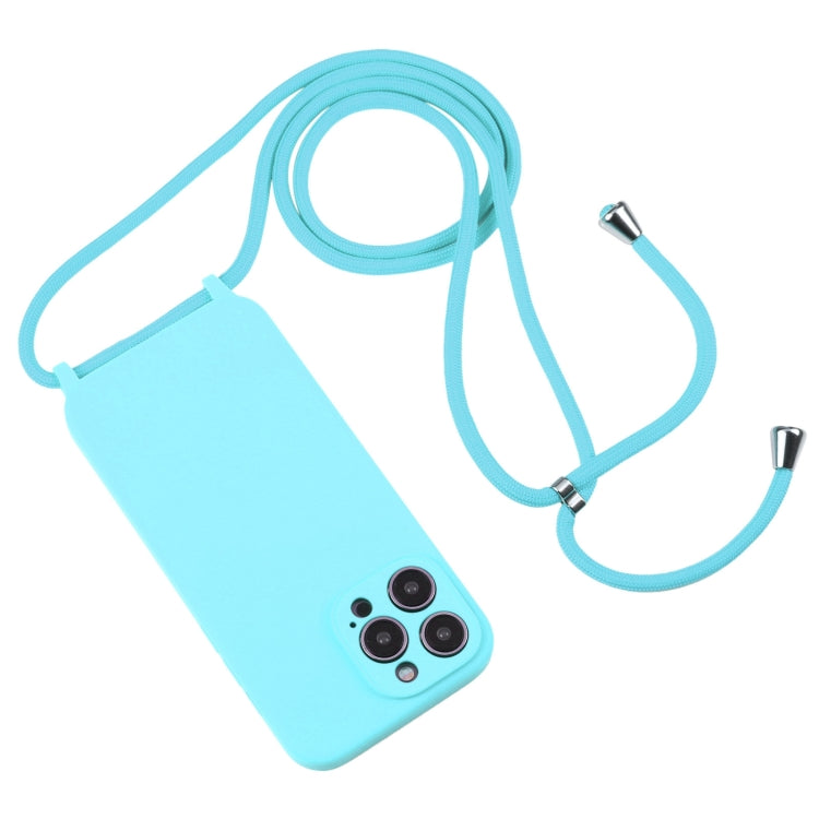 For iPhone 14 Pro Max Crossbody Lanyard Liquid Silicone Case(Ice Blue)