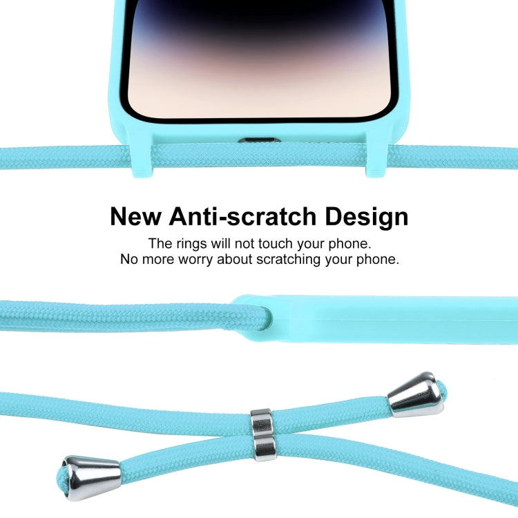 For iPhone 14 Pro Max Crossbody Lanyard Liquid Silicone Case(Ice Blue)