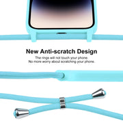 For iPhone 14 Pro Max Crossbody Lanyard Liquid Silicone Case(Ice Blue)