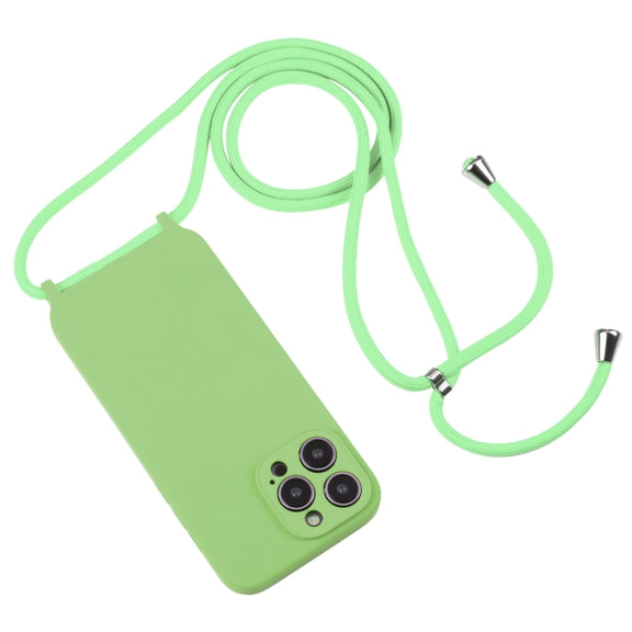 For iPhone 14 Pro Max Crossbody Lanyard Liquid Silicone Case(Matcha Green)