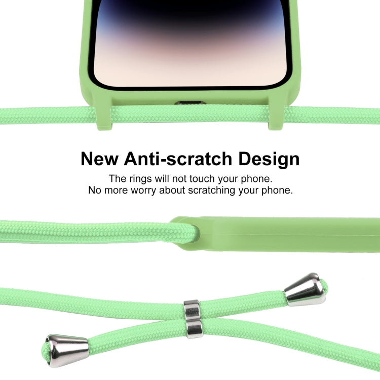 For iPhone 14 Pro Max Crossbody Lanyard Liquid Silicone Case(Matcha Green)