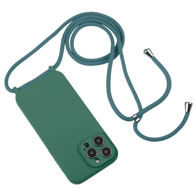 For iPhone 14 Pro Max Crossbody Lanyard Liquid Silicone Case(Emerald Green)