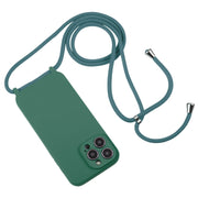 For iPhone 14 Pro Max Crossbody Lanyard Liquid Silicone Case(Emerald Green)