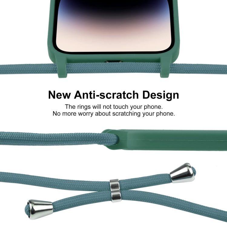 For iPhone 14 Pro Max Crossbody Lanyard Liquid Silicone Case(Emerald Green)