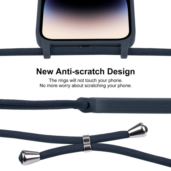 For iPhone 14 Pro Max Crossbody Lanyard Liquid Silicone Case(Midnight Blue)