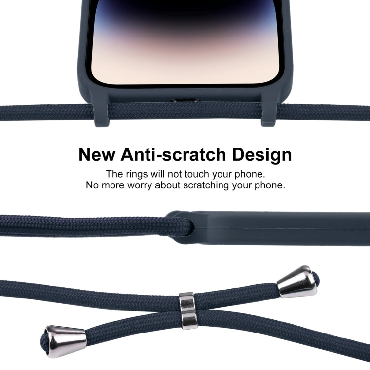 For iPhone 14 Pro Max Crossbody Lanyard Liquid Silicone Case(Midnight Blue)