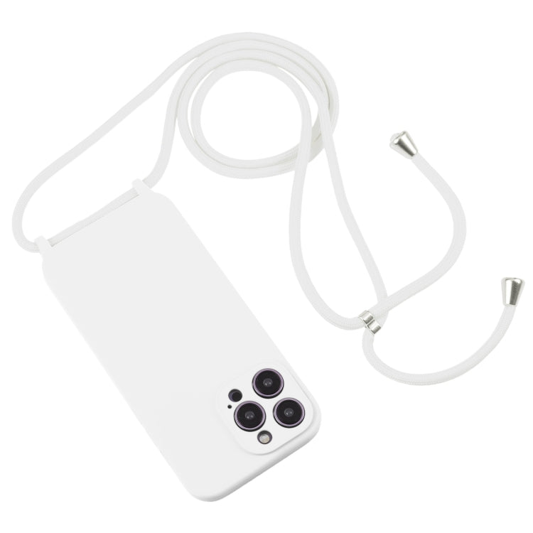 For iPhone 14 Pro Max Crossbody Lanyard Liquid Silicone Case(White)