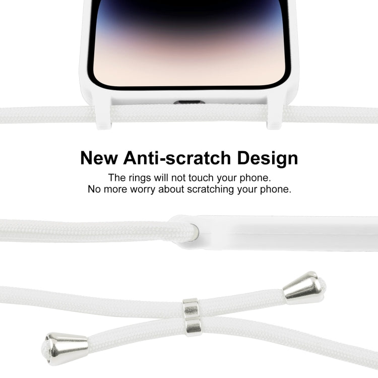 For iPhone 14 Pro Max Crossbody Lanyard Liquid Silicone Case(White)