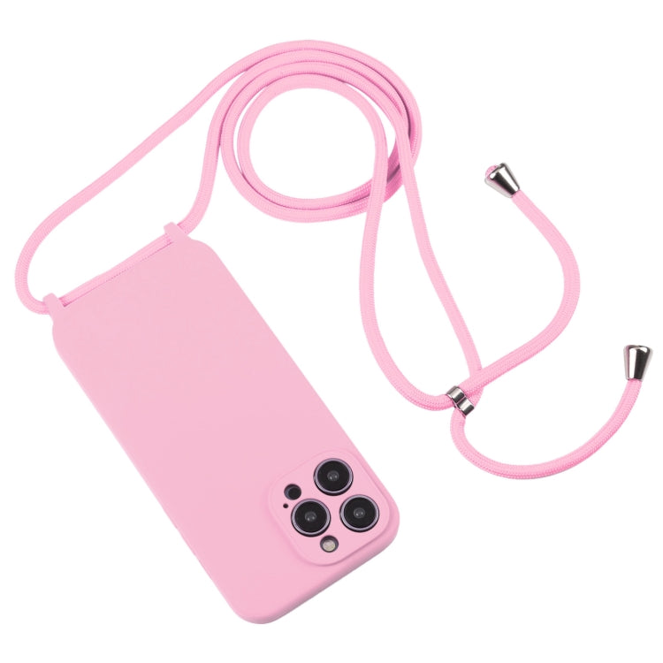 For iPhone 14 Pro Max Crossbody Lanyard Liquid Silicone Case(Pink)