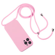 For iPhone 14 Pro Max Crossbody Lanyard Liquid Silicone Case(Pink)