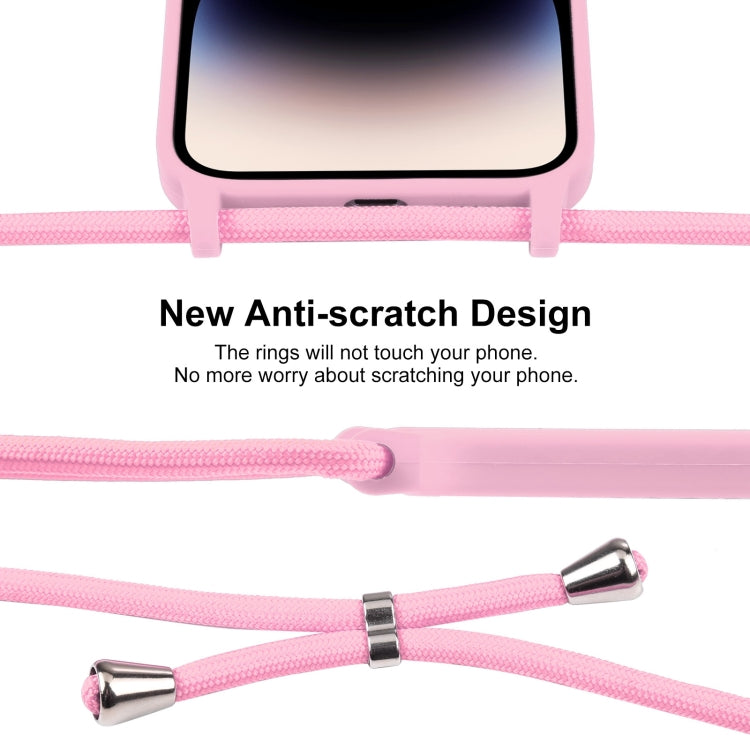 For iPhone 14 Pro Max Crossbody Lanyard Liquid Silicone Case(Pink)
