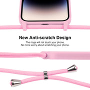 For iPhone 14 Pro Max Crossbody Lanyard Liquid Silicone Case(Pink)