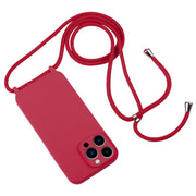 For iPhone 13 Pro Max Crossbody Lanyard Liquid Silicone Case(Rose Red)