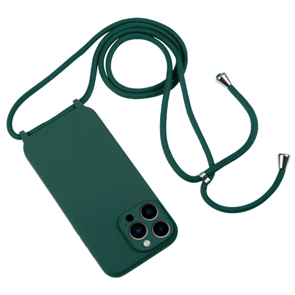 For iPhone 13 Pro Max Crossbody Lanyard Liquid Silicone Case(Clover Green)