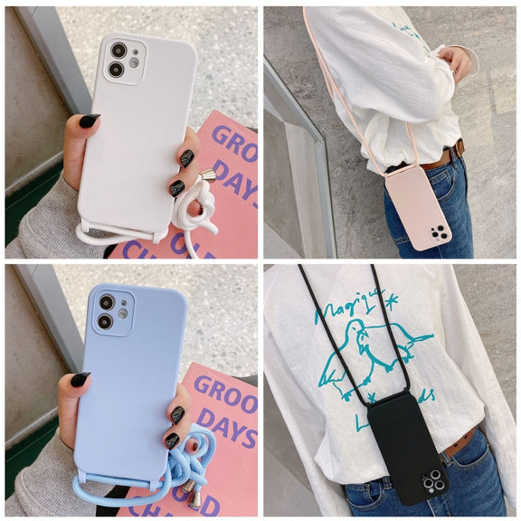 For iPhone 13 Pro Max Crossbody Lanyard Liquid Silicone Case(White)