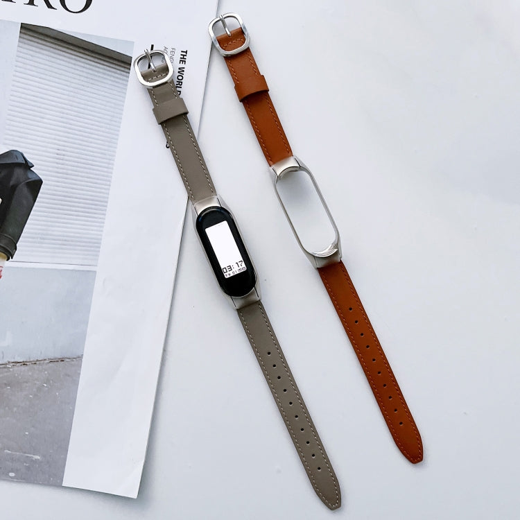 For Xiaomi Mi Band 7 Genuine Leather Watch Band(Grey)