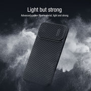 For iPhone 14 Plus  NILLKIN Synthetic Fiber Camshield Phone Case(Black)