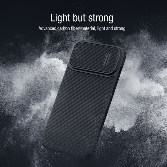 For iPhone 14 Plus  NILLKIN Synthetic Fiber Camshield Phone Case(Black)