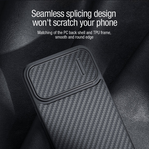 For iPhone 14 Plus  NILLKIN Synthetic Fiber Camshield Phone Case(Black)