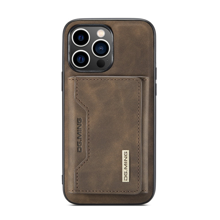 For iPhone 14 Pro Max DG.MING M2 Series 3-Fold Card Bag Leather Case(Coffee)