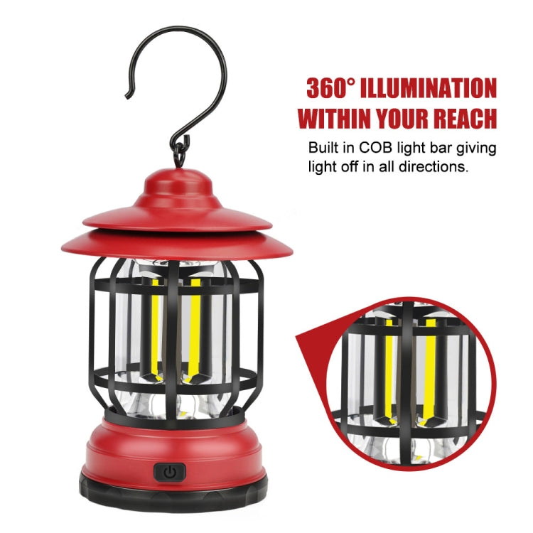 Portable Retro Hanging Lamp Lantern Camping Tent Light, Type:USB Charging(Red)