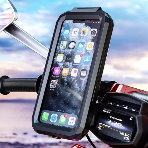 Kewig M18L-A2 Motorcycle / Bicycle Rearview Mirror Wireless Charging Water-resistant Box Mobile Phone Holder