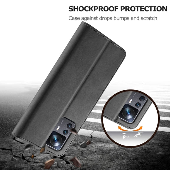 For Xiaomi 12T / 12T Pro LC.IMEEKE Calf Texture Leather Phone Case(Black)