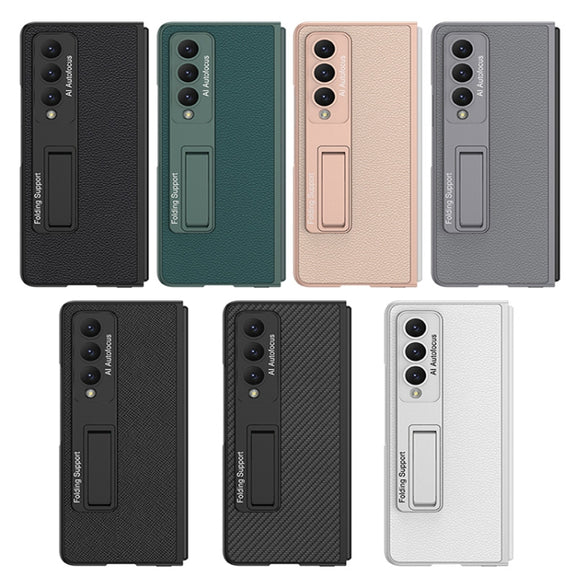 For Samsung Galaxy Z Fold4 GKK Ultra-thin Plain Leather Full Phone Case with Stand(Carbon Fiber Texture)