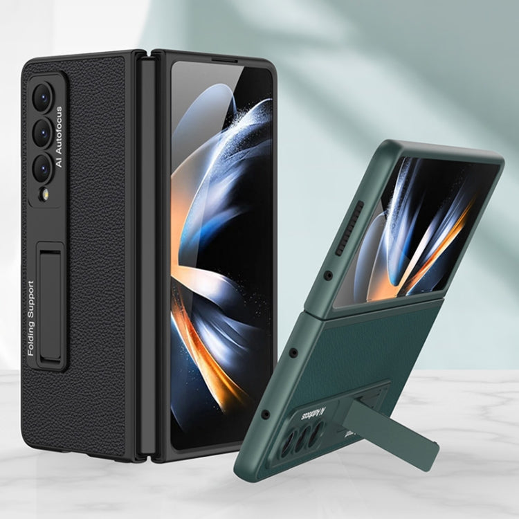 For Samsung Galaxy Z Fold4 GKK Ultra-thin Plain Leather Full Phone Case with Stand(Carbon Fiber Texture)