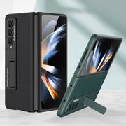 For Samsung Galaxy Z Fold4 GKK Ultra-thin Plain Leather Full Phone Case with Stand(Carbon Fiber Texture)