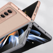 For Samsung Galaxy Z Fold4 GKK Ultra-thin Plain Leather Full Phone Case with Stand(Carbon Fiber Texture)