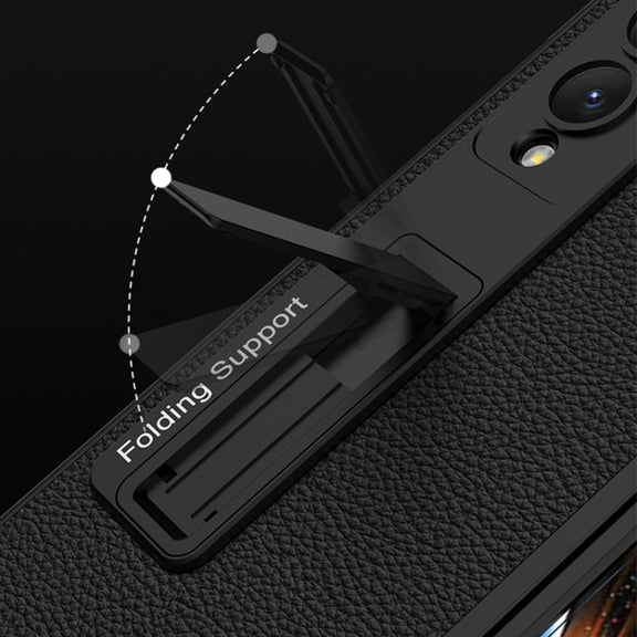For Samsung Galaxy Z Fold4 GKK Ultra-thin Plain Leather Full Phone Case with Stand(Carbon Fiber Texture)
