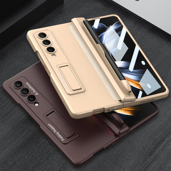 For Samsung Galaxy Z Fold4 GKK Magnetic Hinge Flip Phone Case with Holder & Pen Slot(Silver)