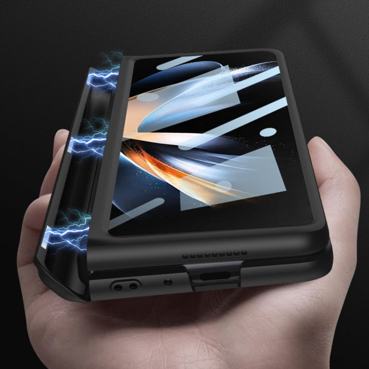 For Samsung Galaxy Z Fold4 GKK Magnetic Hinge Flip Phone Case with Pen Holder & Holder(Silver)