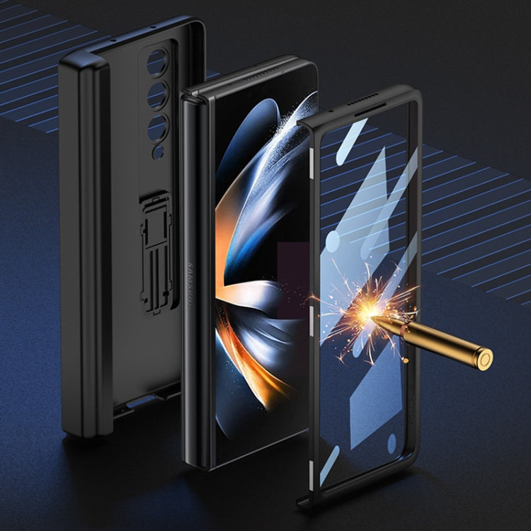 For Samsung Galaxy Z Fold4 GKK Integrated Magnetic Flip Plain Leather Phone Case with Pen Box(Silver)