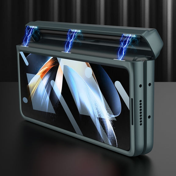 For Samsung Galaxy Z Fold4 GKK Integrated Magnetic Flip Plain Leather Phone Case with Pen Box(Black)