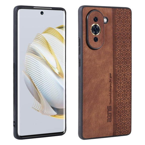 For Huawei nova 10 AZNS 3D Embossed Skin Feel Phone Case(Brown)