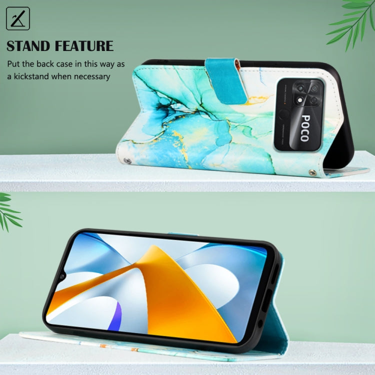 For Xiaomi Poco C40 Global PT003 Marble Pattern Flip Leather Phone Case(Green LS003)