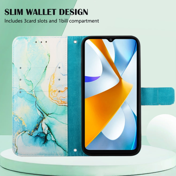 For Xiaomi Poco C40 Global PT003 Marble Pattern Flip Leather Phone Case(Green LS003)