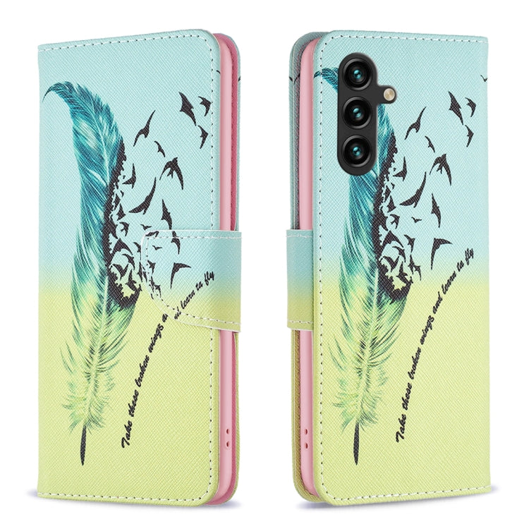 For Samsung Galaxy A14 5G Drawing Pattern Leather Phone Case(Feather)