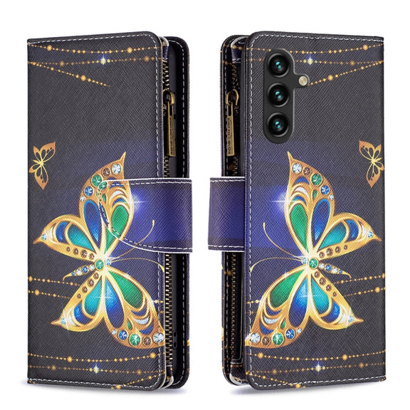 For Samsung Galaxy A14 5G Colored Drawing Pattern Zipper Leather Phone Case(Big Butterfly)
