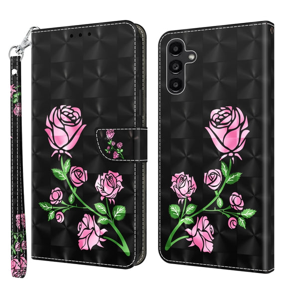For Samsung Galaxy A14 5G 3D Painted Leather Phone Case(Rose)