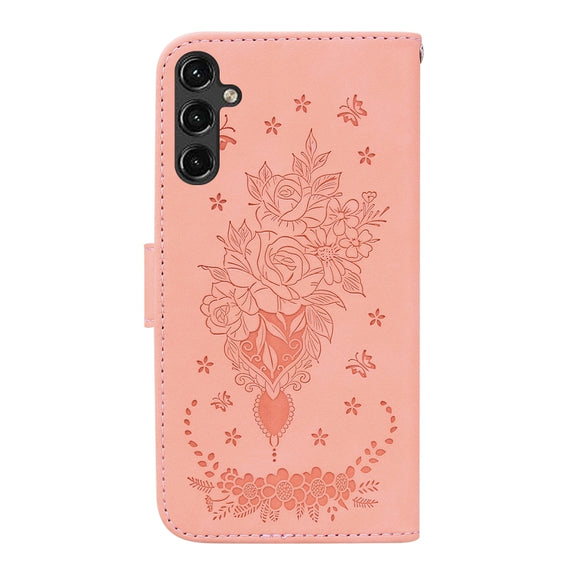 For Samsung Galaxy A14 5G Butterfly Rose Embossed Leather Phone Case(Pink)