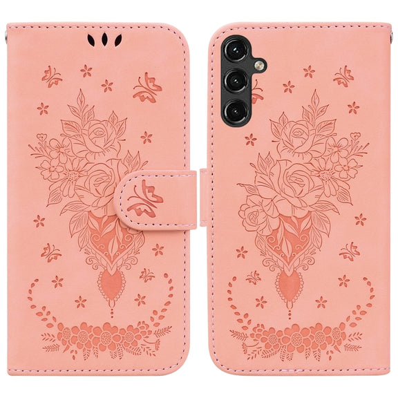 For Samsung Galaxy A14 5G Butterfly Rose Embossed Leather Phone Case(Pink)