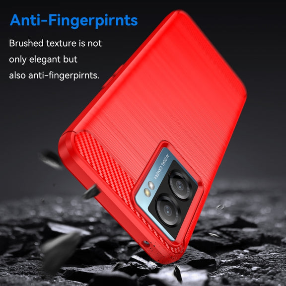 For OPPO A77s Brushed Texture Carbon Fiber TPU Phone Case(Red)